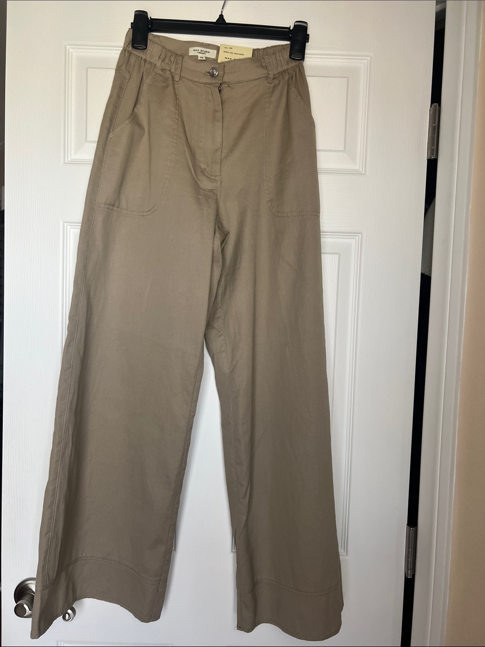 Max Studio Beige Wide-Leg Utility Pants